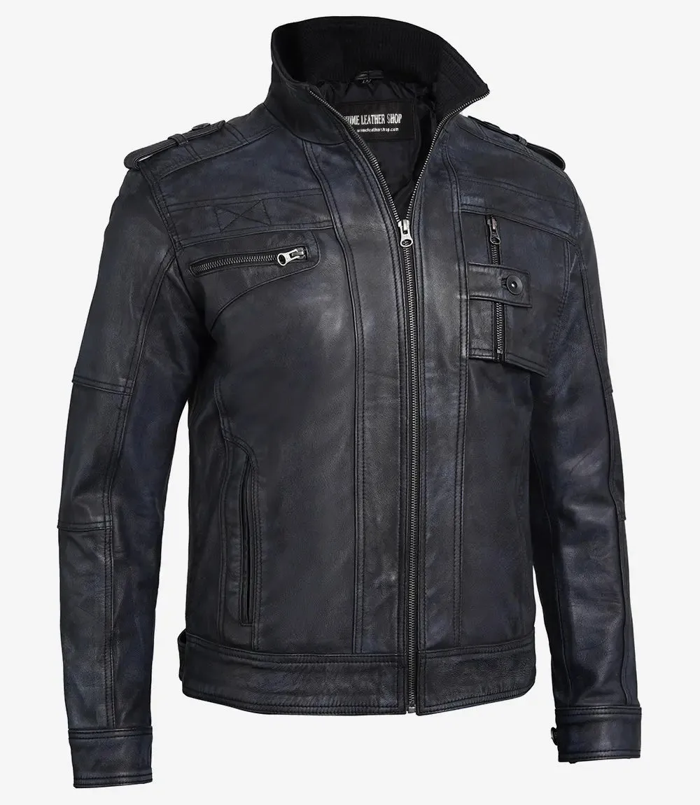 Men’s Velocity Black Leather Moto Jacket sold by Prime Leather Shop product image thumbnail 4