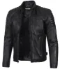 Men’s Phantom Black Café Racer Leather Jacket sold by Prime Leather Shop