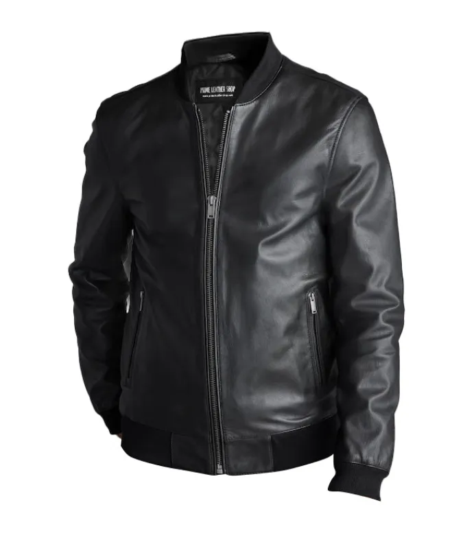 Ledger Rogue Black Bomber Leather Jacket sold by Prime Leather Shop