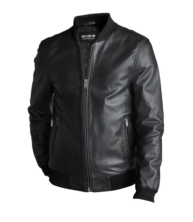 Ledger Rogue Black Bomber Leather Jacket sold by Prime Leather Shop