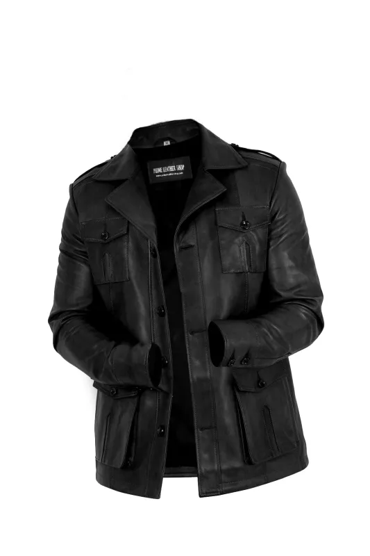 Worthington Black Classic Leather Overcoat made by Prime Leather Shop