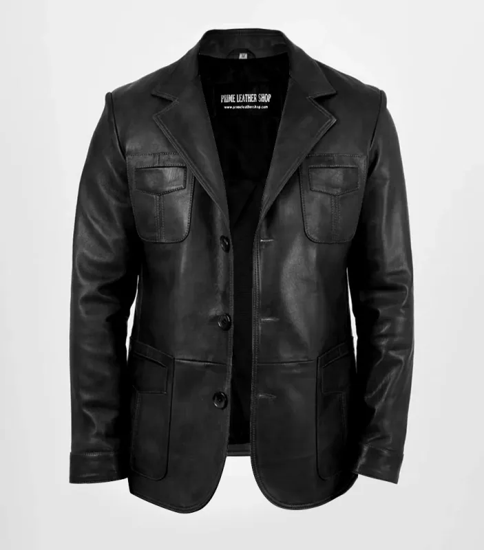 Crowe Commander Black Trench Leather Coat sold by Prime Leather Shop