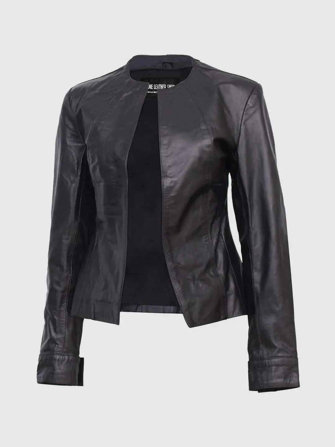 Women's Premier Collarless Leather Jacket sold by Prime Leather Shop