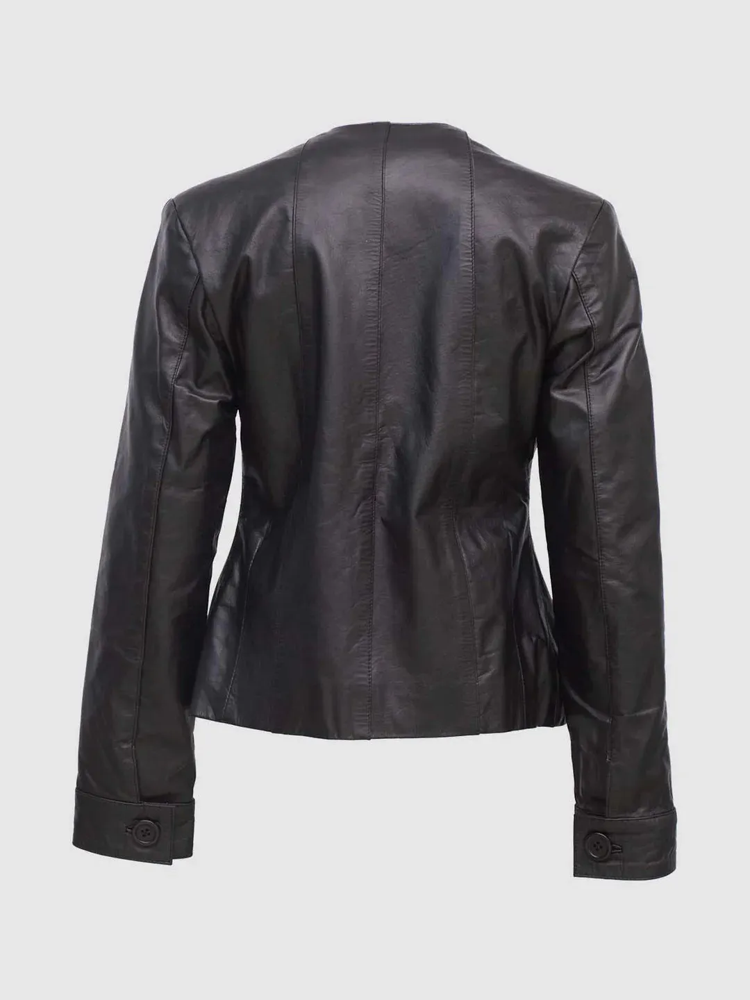 Women's Premier Collarless Leather Jacket sold by Prime Leather Shop product image thumbnail 3