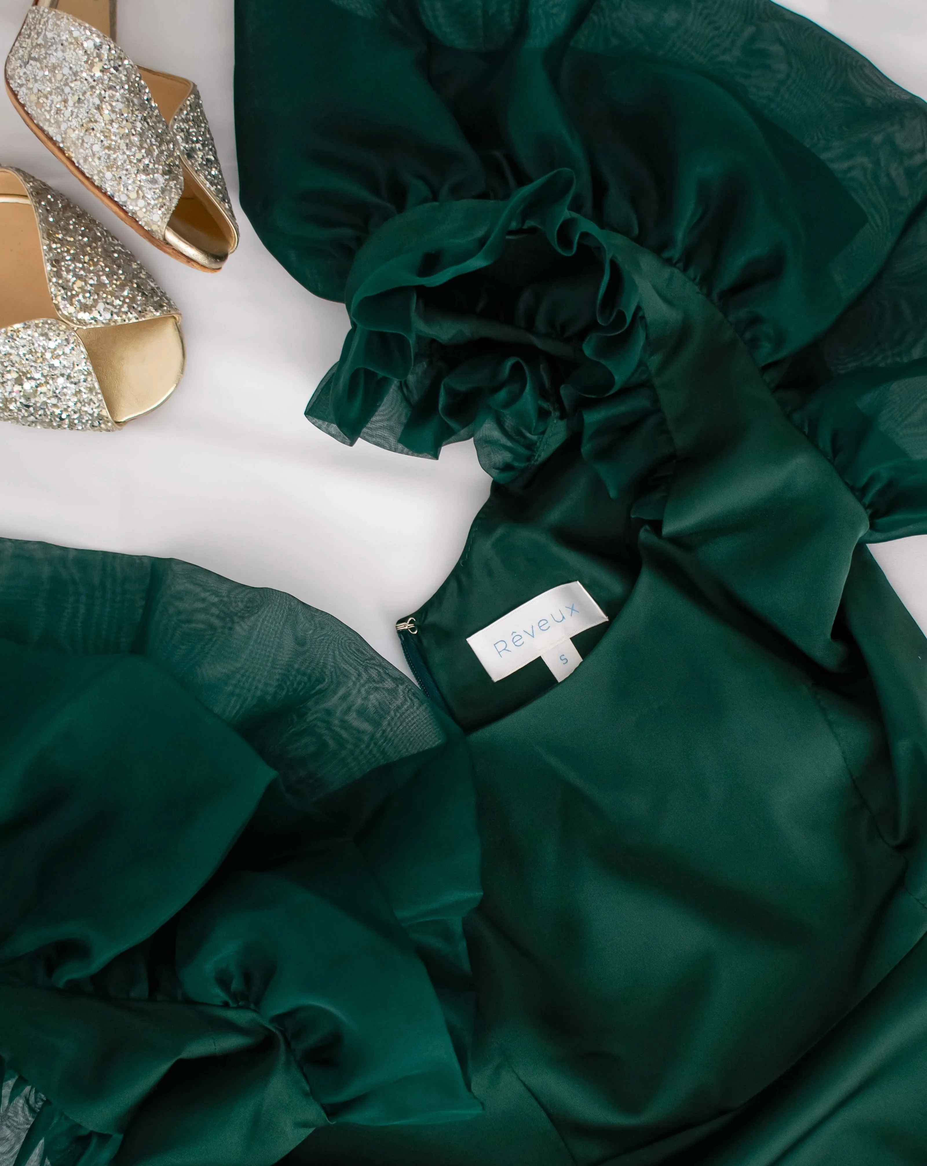 Anelise Silk Gown with Organza Sleeves sold by Rêveux product image thumbnail 3