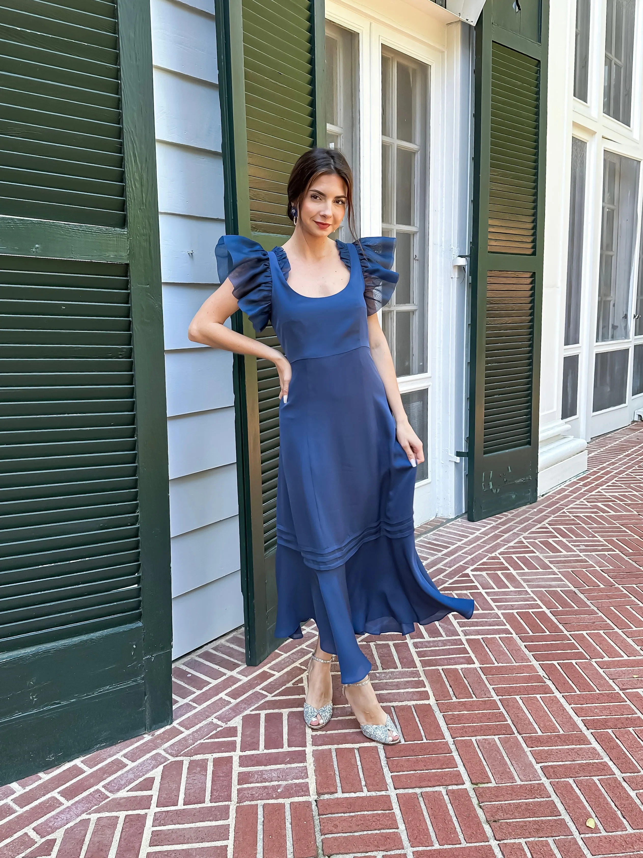 Anelise Silk Gown with Organza Sleeves sold by Rêveux product image thumbnail 3