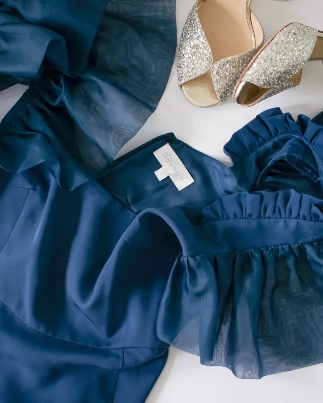 Anelise Silk Gown with Organza Sleeves sold by Rêveux