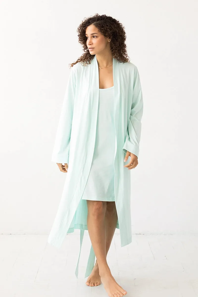 Travel Robe in Pima Cotton Sea Glass and Indigo sold by Salua Lingerie