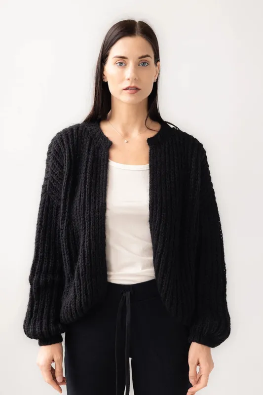 Alpaca Brioche Cardigan Black by Maiami sold by Salua Lingerie