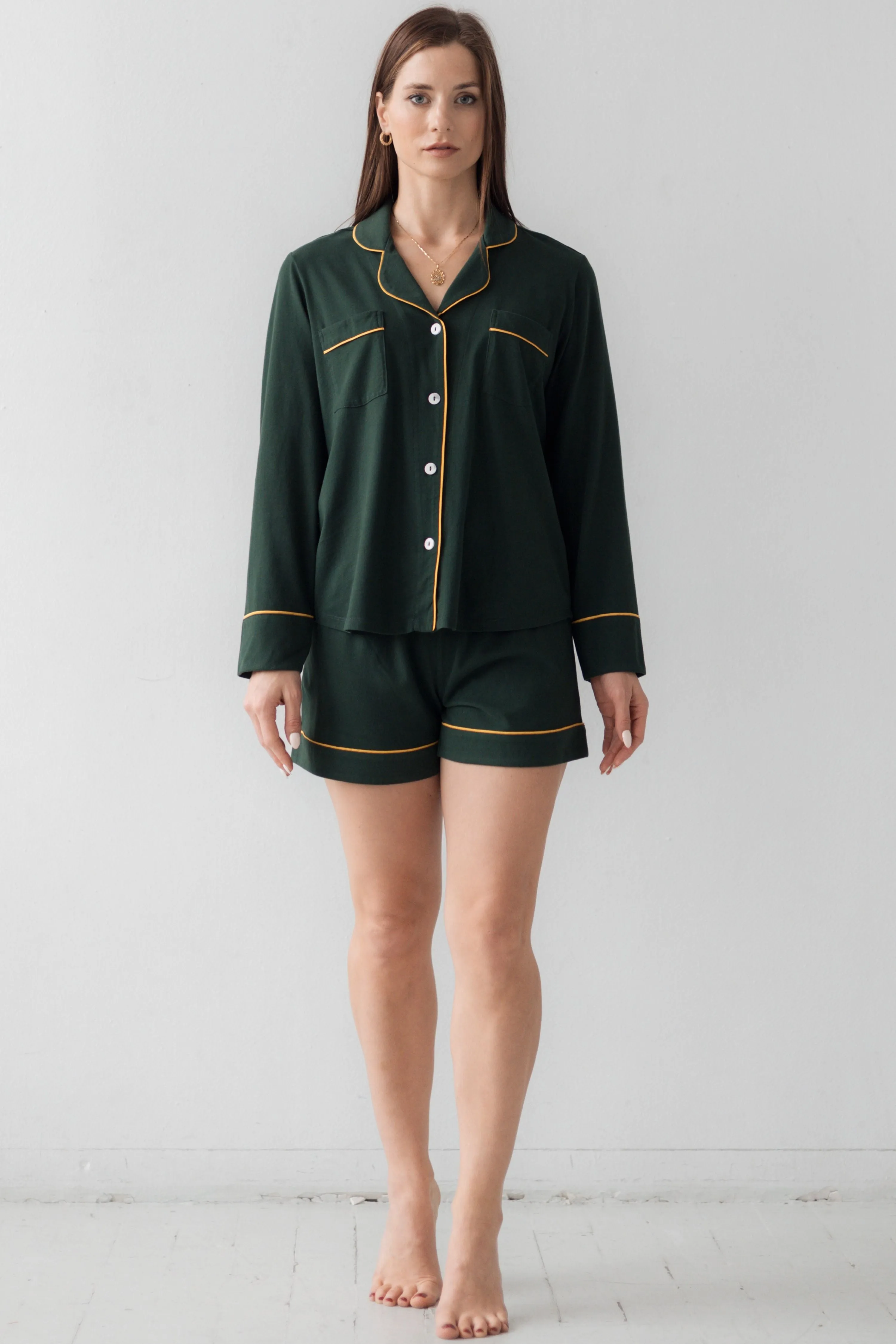 Luxury Brushed Pima Cotton Pajama Set Long Sleeve and Shorts sold by Salua Lingerie