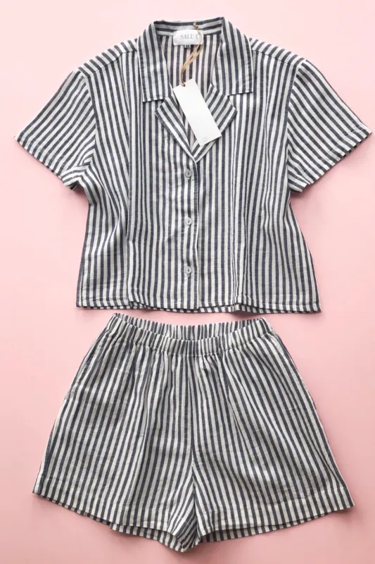 Cropped Button Down-High Waisted Striped Shorties made by Salua Lingerie
