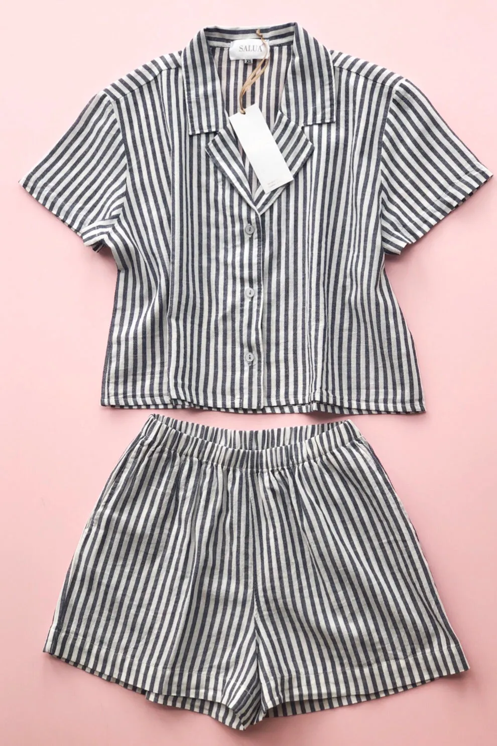 Cropped Button Down-High Waisted Striped Shorties sold by Salua Lingerie
