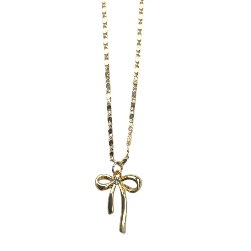Gold Rhinestone Bow Necklace sold by The Sage Vintage