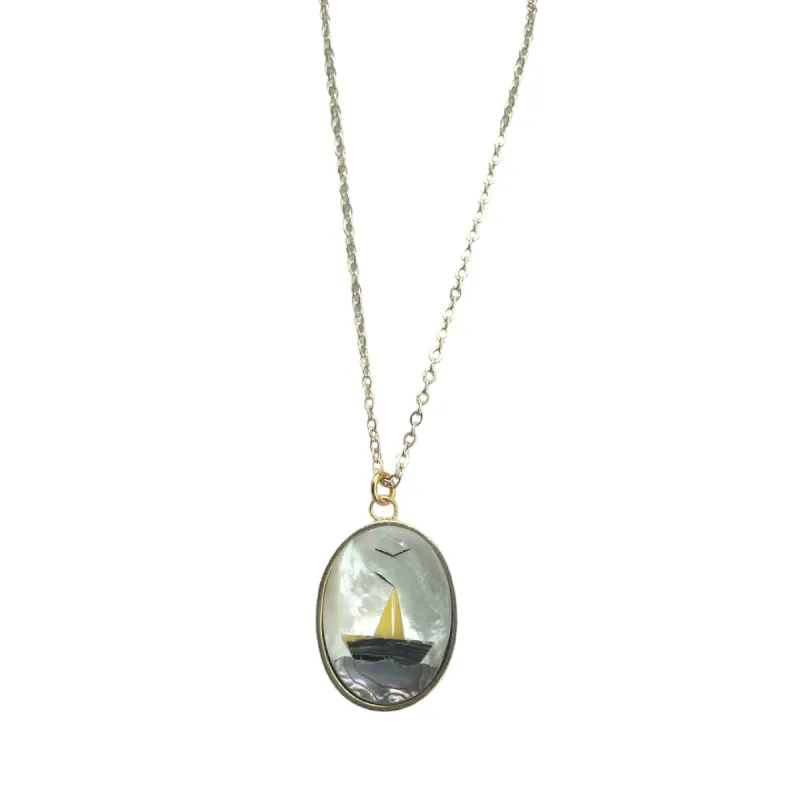 Mother Of Pearl Sailboat Necklace sold by The Sage Vintage