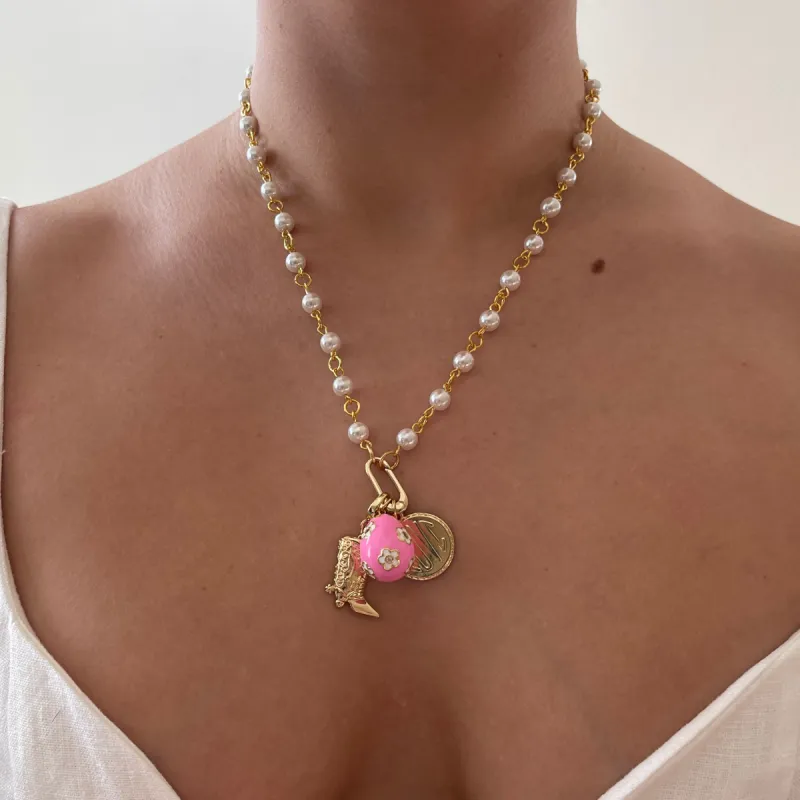 Charm Holder Necklace Base - Faux Pearl 6mm sold by The Sage Vintage
