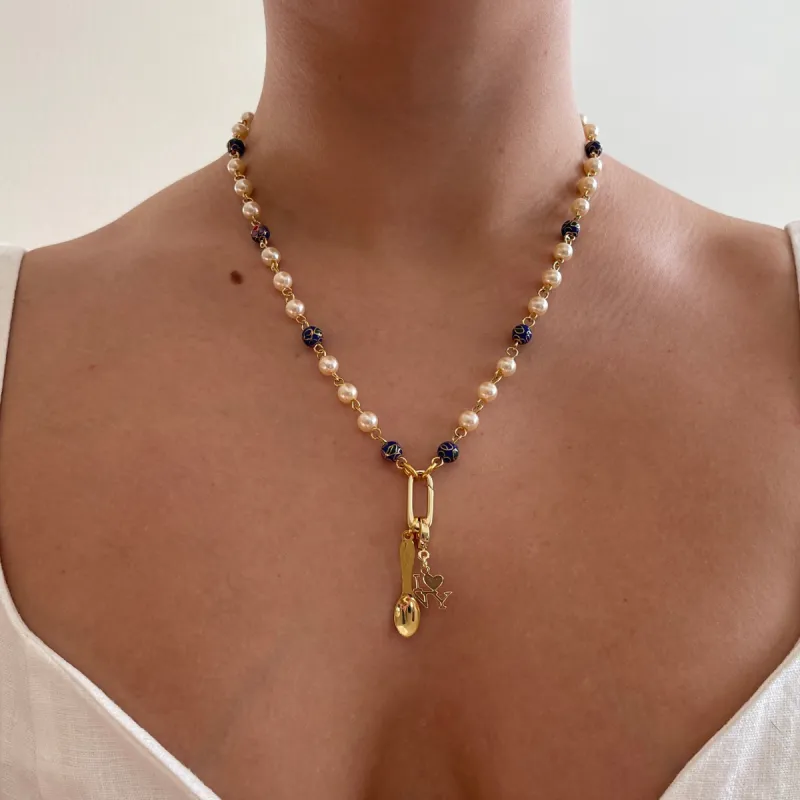 Charm Holder Necklace Base - Cloisonné Faux Pearl 6mm sold by The Sage Vintage