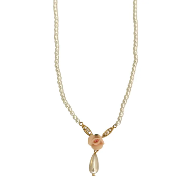 Rose Pendant Pearl Necklace - Deadstock sold by The Sage Vintage
