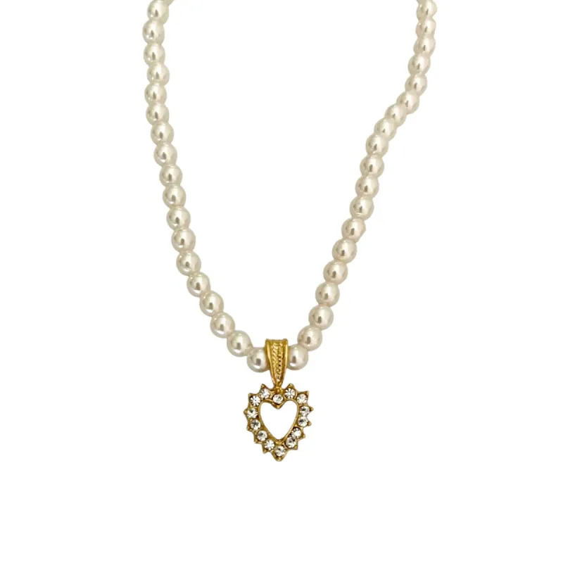 CZ Heart Pendant Pearl Necklace - Deadstock sold by The Sage Vintage