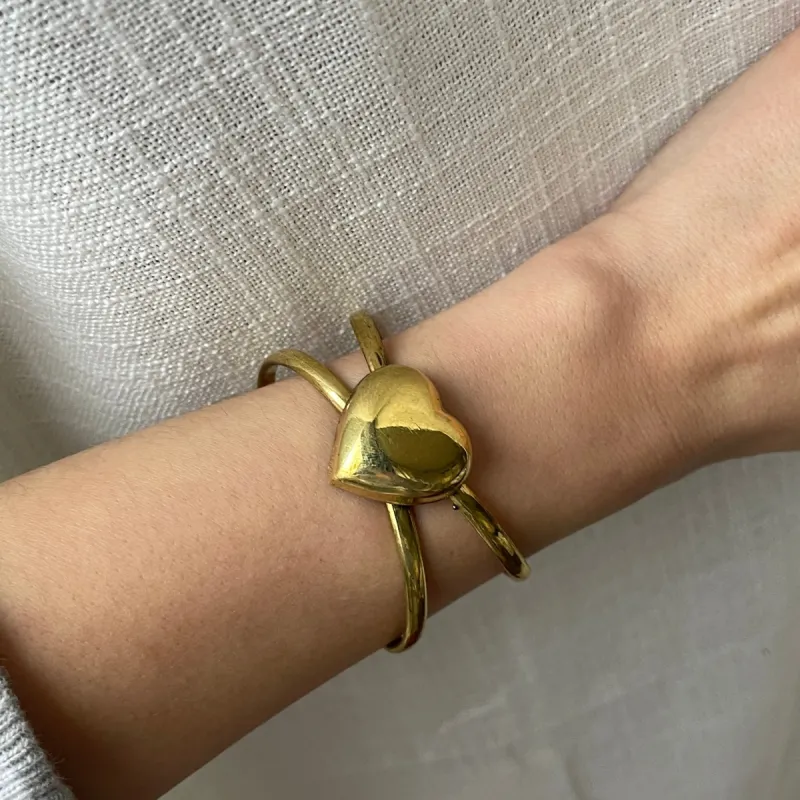 Brass Adjustable Heart Cuff - Deadstock sold by The Sage Vintage