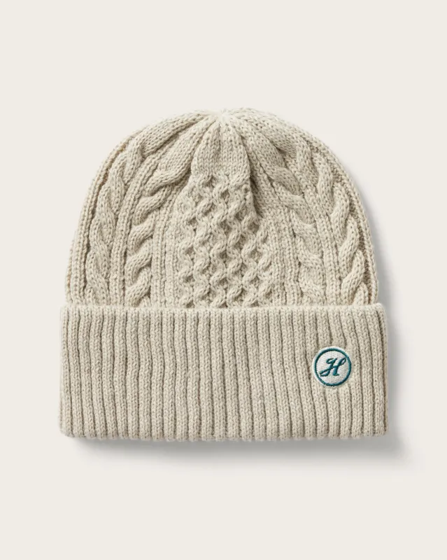 Vulcan Cable Knit Beanie in Grey Sage sold by Hemlock Hat Co