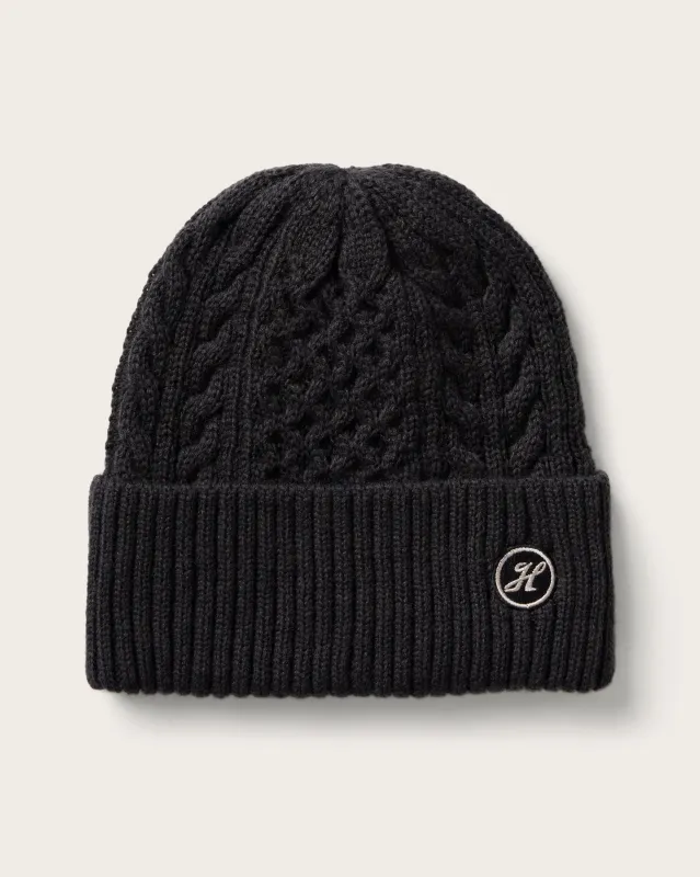 Vulcan Cable Knit Beanie in Black sold by Hemlock Hat Co