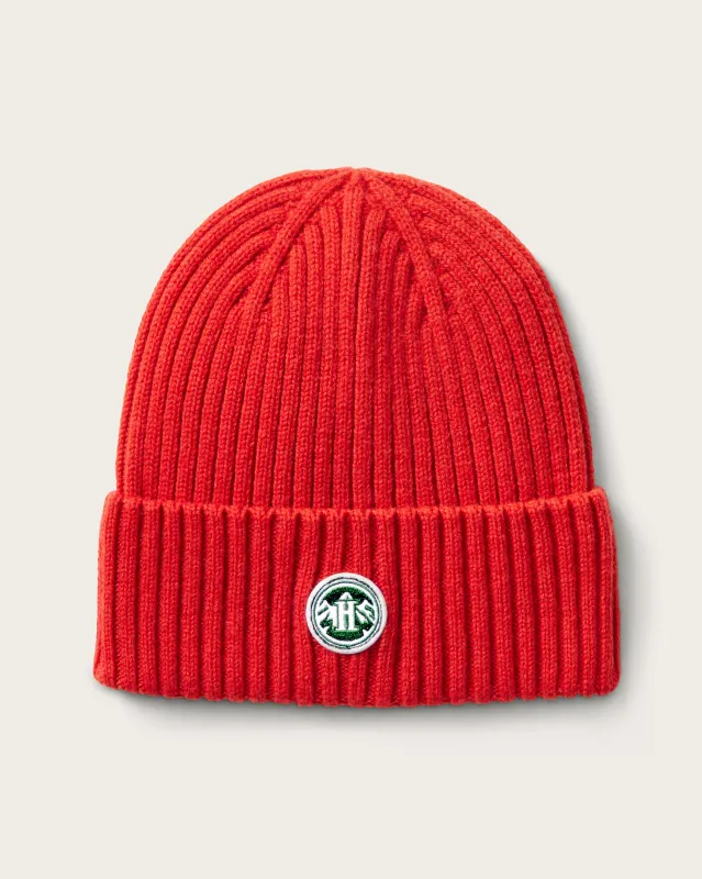 Peak Cashmere Beanie in Flame sold by Hemlock Hat Co