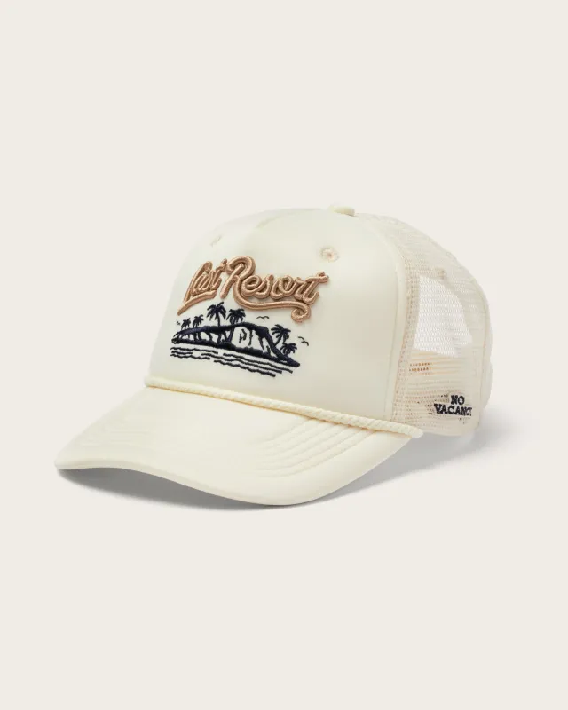 Last Resort Foam Trucker in Bone sold by Hemlock Hat Co