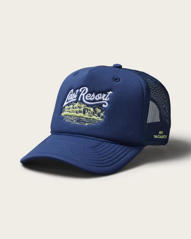 Last Resort Foam Trucker in Navy sold by Hemlock Hat Co
