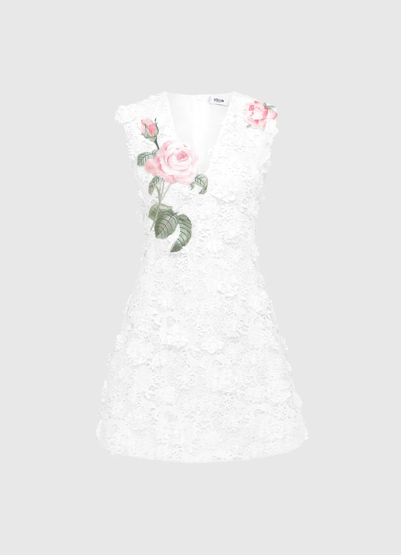 Briana V Neck Embroidered Lace Mini Dress - Snow sold by LEO LIN
