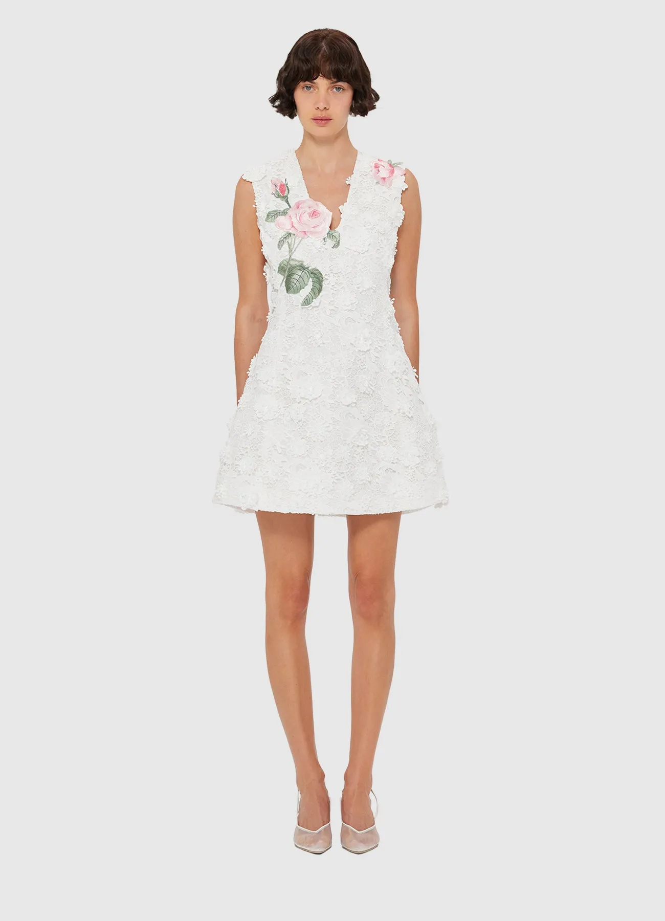 Briana V Neck Embroidered Lace Mini Dress - Snow sold by LEO LIN product image thumbnail 2
