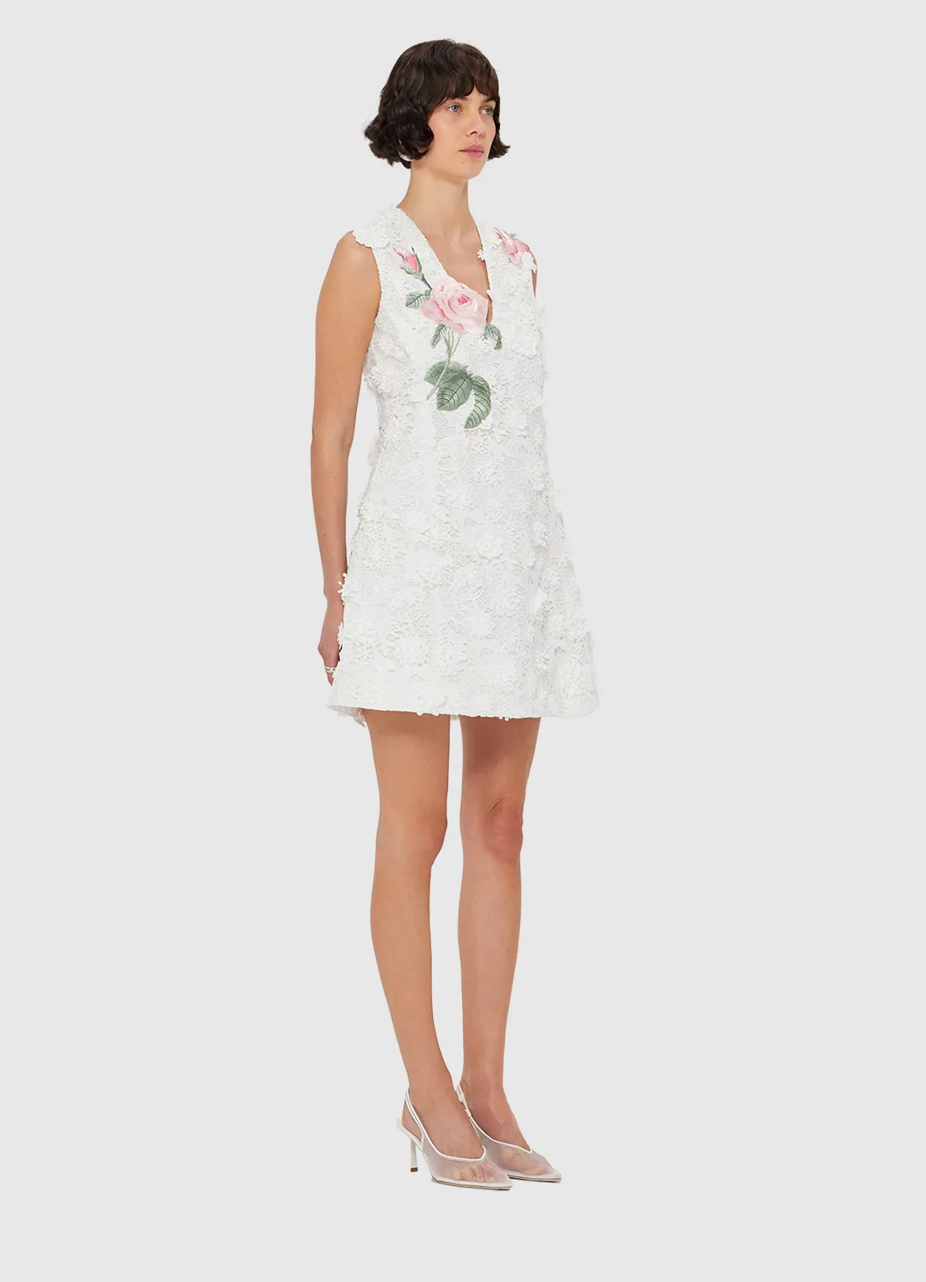 Briana V Neck Embroidered Lace Mini Dress - Snow sold by LEO LIN product image thumbnail 3