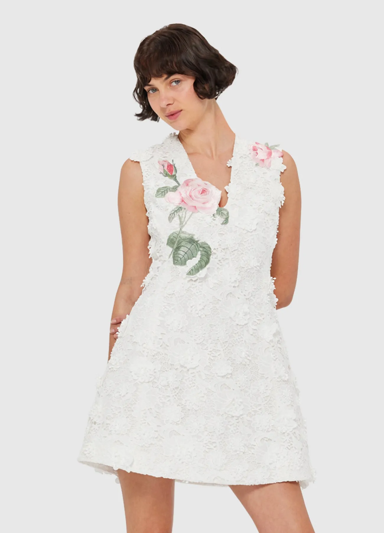 Briana V Neck Embroidered Lace Mini Dress - Snow sold by LEO LIN product image thumbnail 5