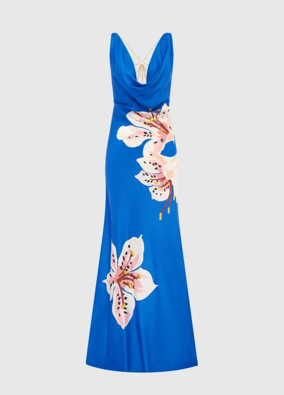 Imogen Gown - Lily Print in Cobalt sold by LEO LIN