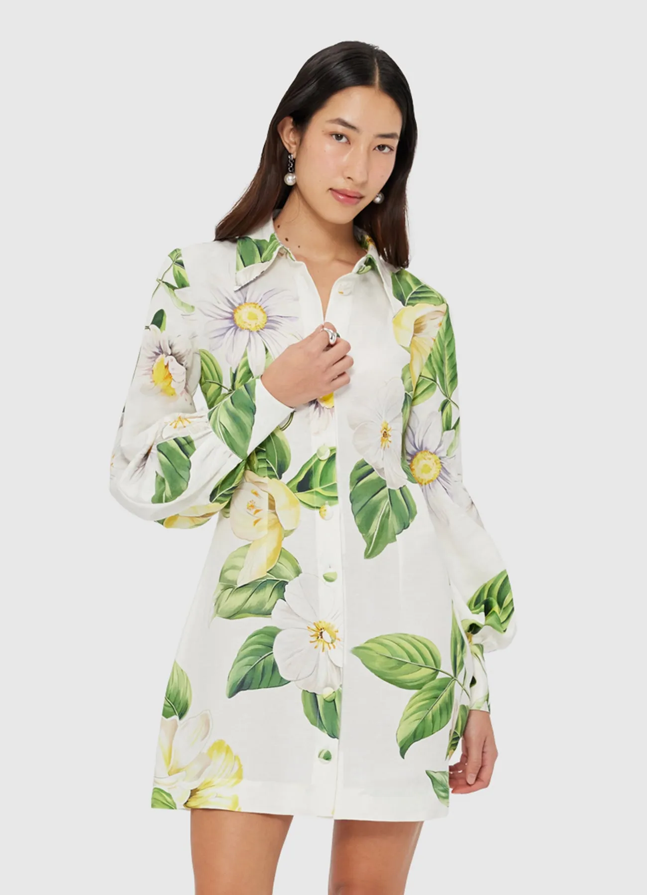 Luminous Linen Mini Dress - Joie Print in Snow sold by LEO LIN product image thumbnail 5