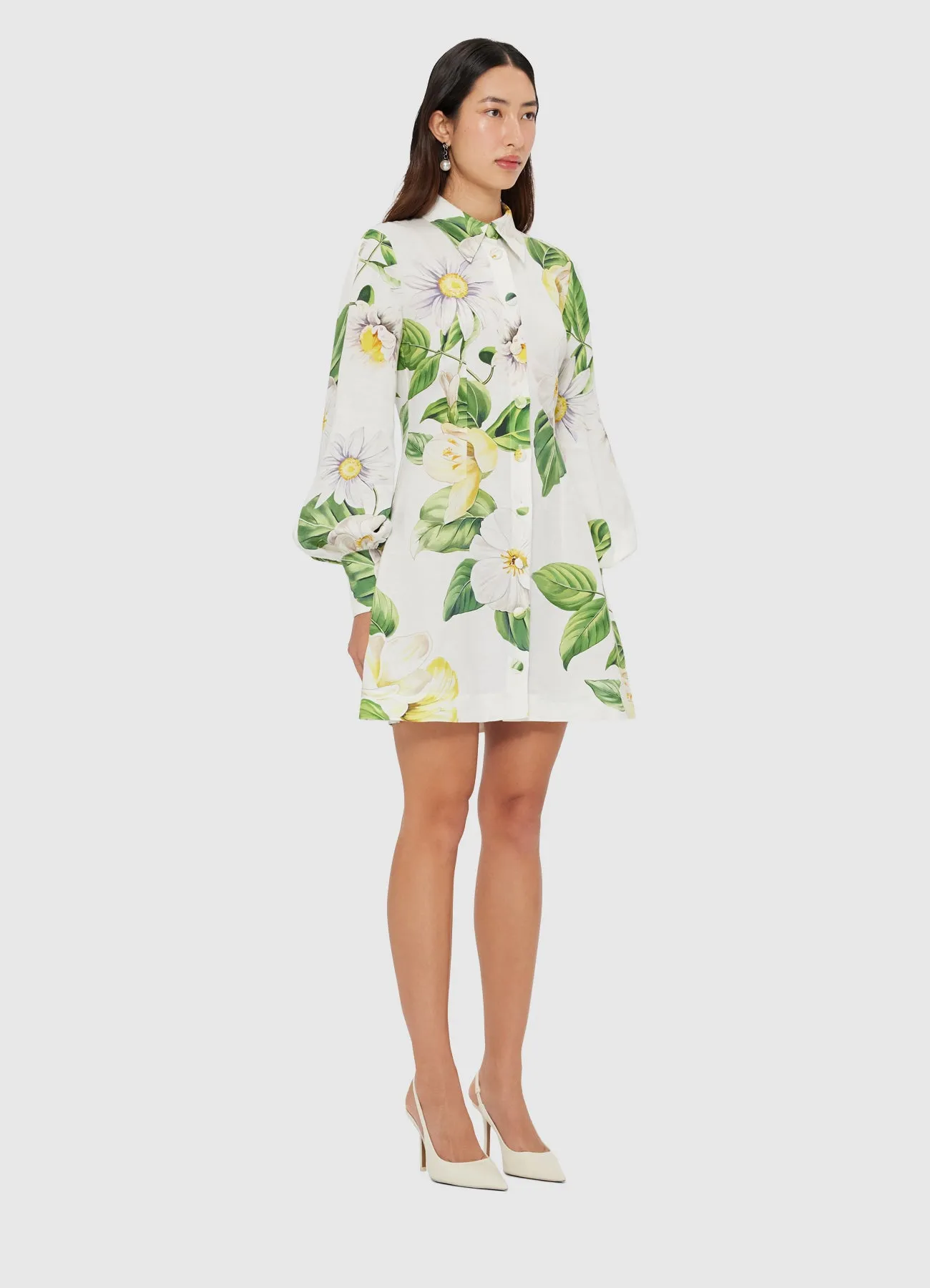 Luminous Linen Mini Dress - Joie Print in Snow sold by LEO LIN product image thumbnail 3