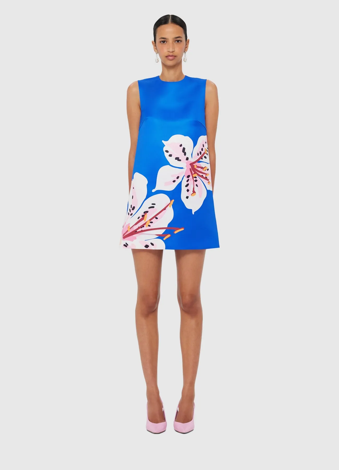 Yvonne Mini Dress - Lily Print in Cobalt sold by LEO LIN product image thumbnail 2