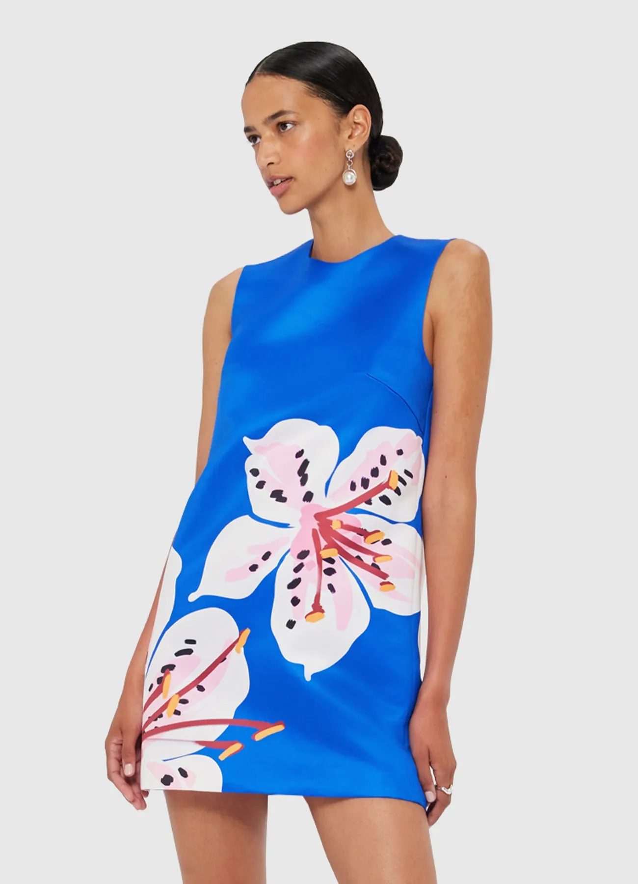 Yvonne Mini Dress - Lily Print in Cobalt sold by LEO LIN product image thumbnail 5
