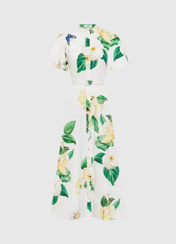 Bianca Short Sleeve Midi Dress - Joie Print in Snow sold by LEO LIN