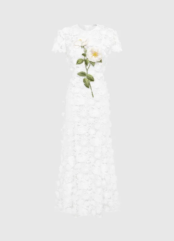 Monique Embroidered Lace Maxi Dress - Snow sold by LEO LIN