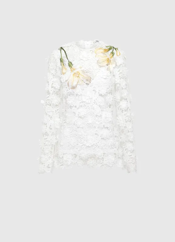 Luna Embroidered Lace Top - Snow sold by LEO LIN