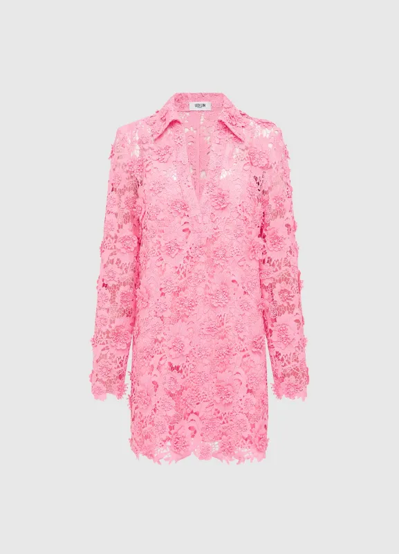 Acacia Lace Shirt Mini Dress - Bubblegum sold by LEO LIN