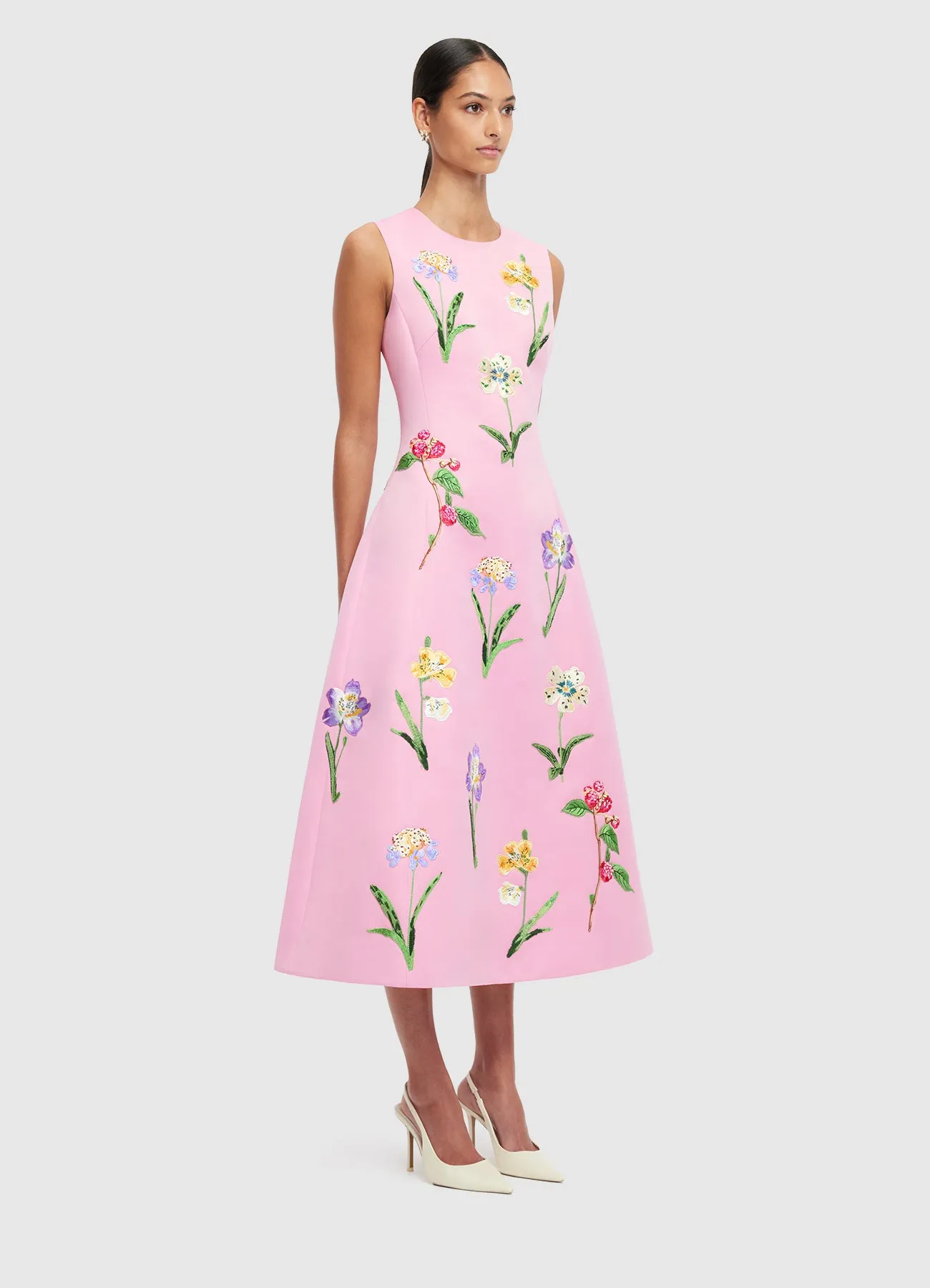 Cleo Embellished Sleeveless Midi Dress - Wild Flower in Flamingo sold by LEO LIN product image thumbnail 3