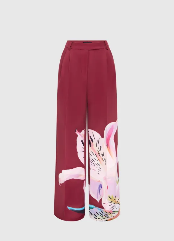 Elisha Wide Leg Pants - Lily Print in Burgundy sold by LEO LIN