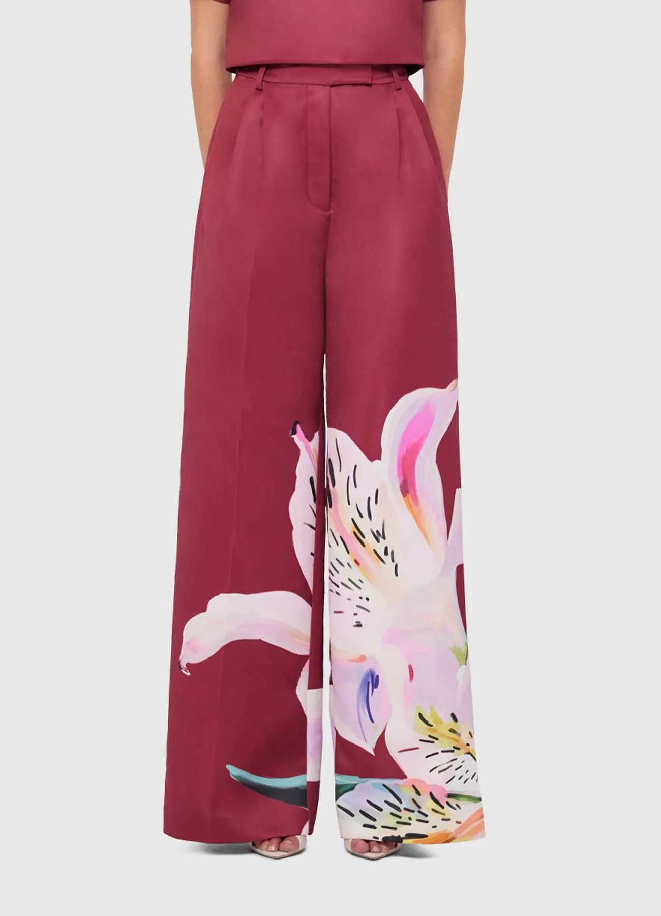 Elisha Wide Leg Pants - Lily Print in Burgundy sold by LEO LIN product image thumbnail 2