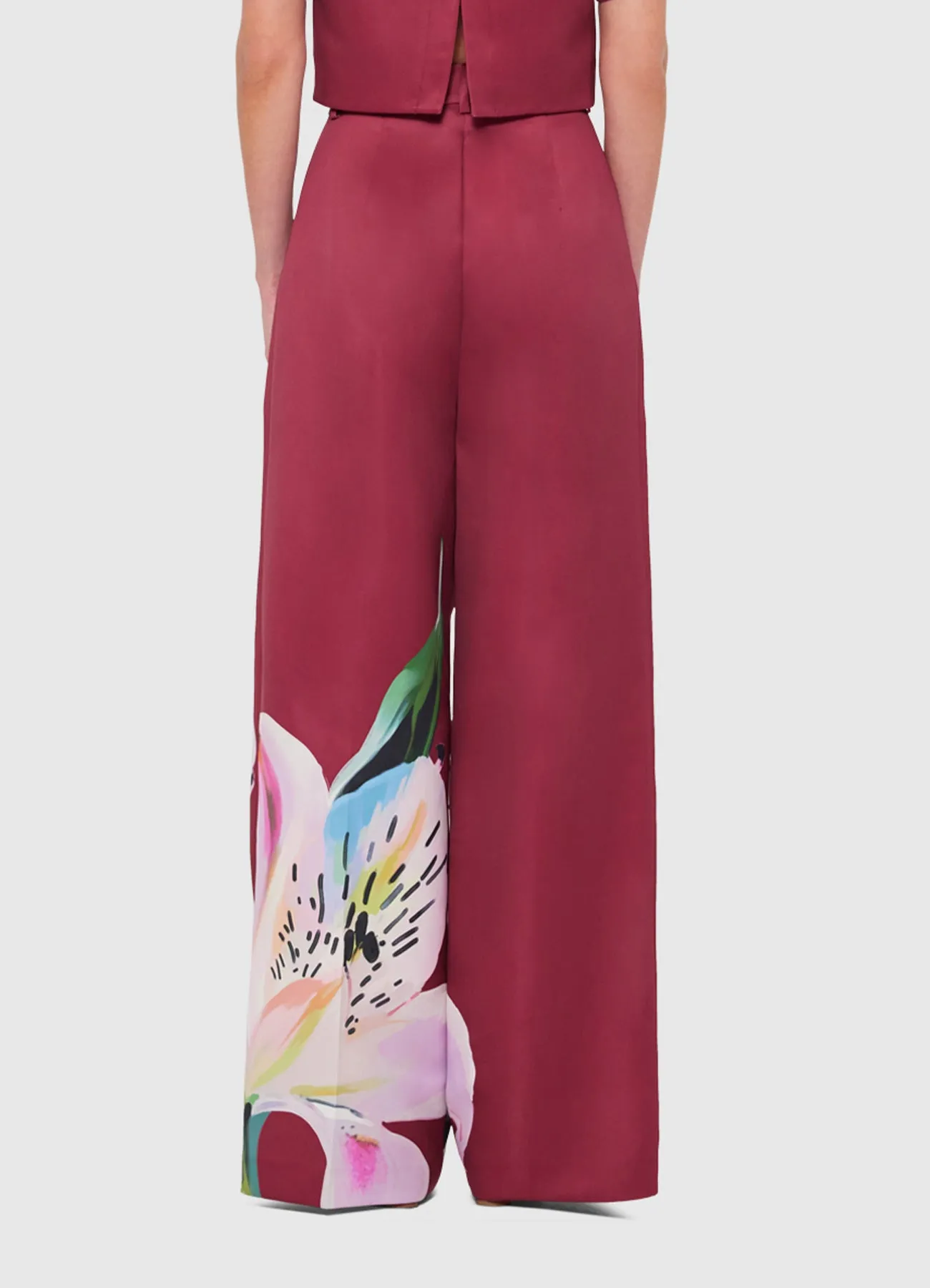 Elisha Wide Leg Pants - Lily Print in Burgundy sold by LEO LIN product image thumbnail 4