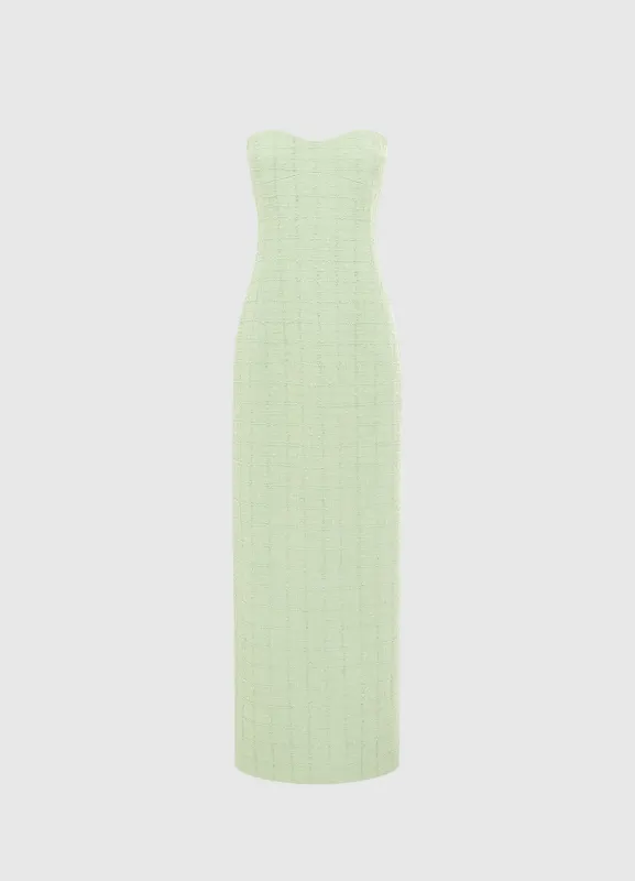 Zayna Tweed Bustier Maxi Dress - Caledon Green sold by LEO LIN