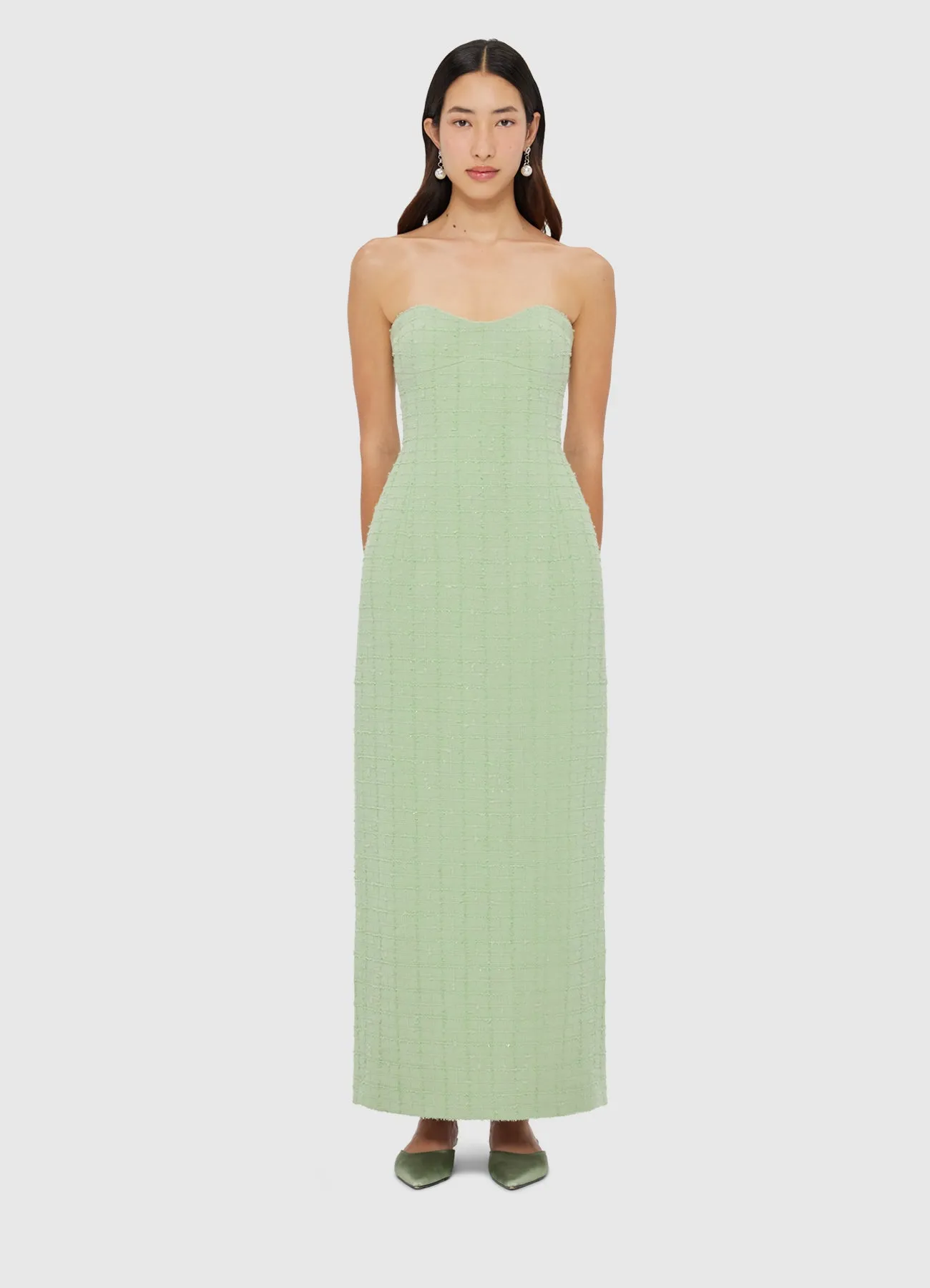 Zayna Tweed Bustier Maxi Dress - Caledon Green sold by LEO LIN product image thumbnail 2