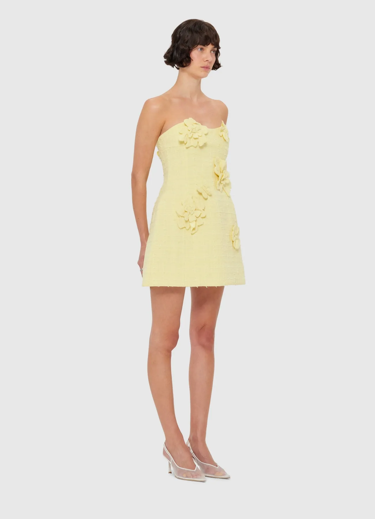 Rosario Tweed Petal Bustier Mini Dress - Sorbet Yellow sold by LEO LIN product image thumbnail 3
