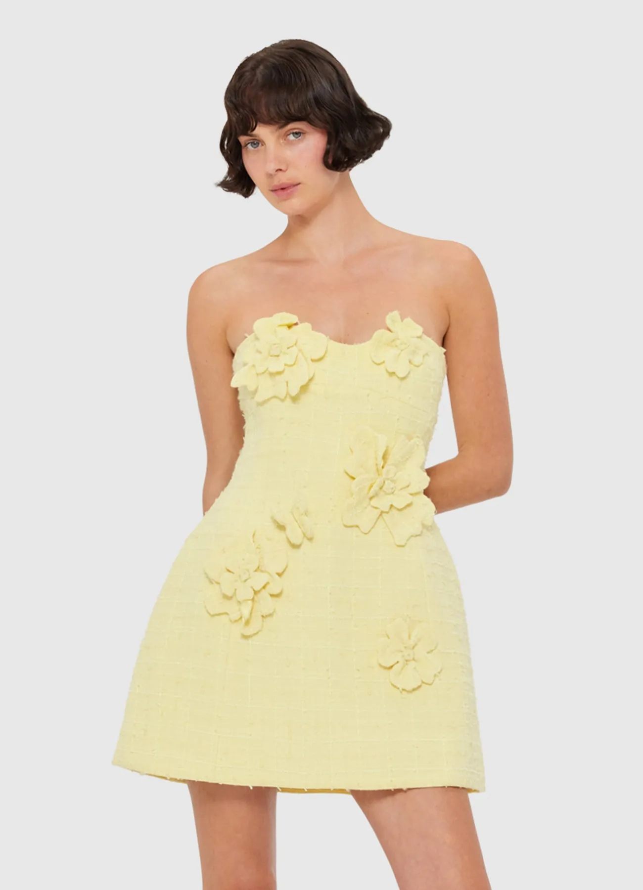 Rosario Tweed Petal Bustier Mini Dress - Sorbet Yellow sold by LEO LIN product image thumbnail 5