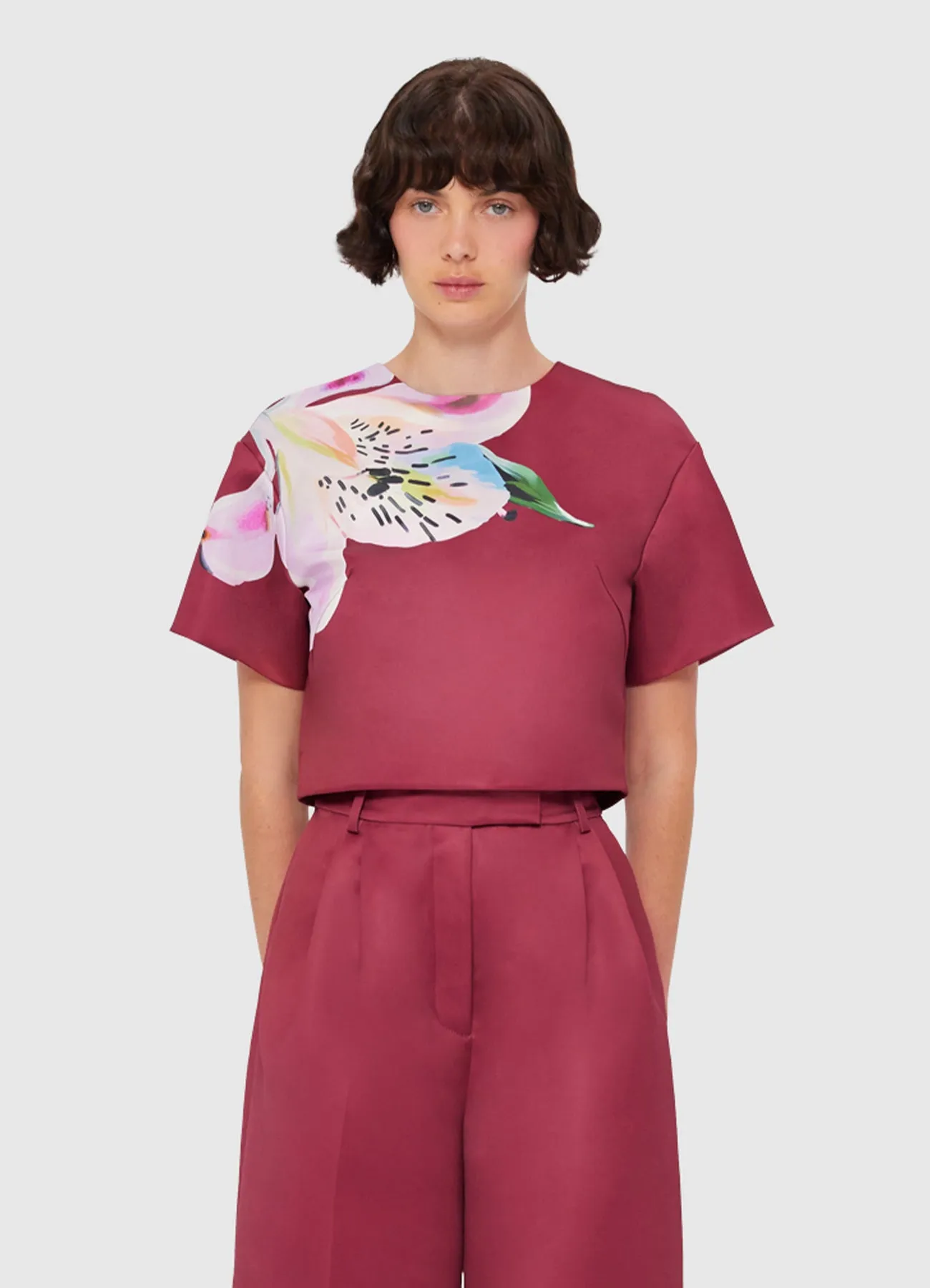 Indie Sleeve Top - Lily Print in Burgundy sold by LEO LIN product image thumbnail 2